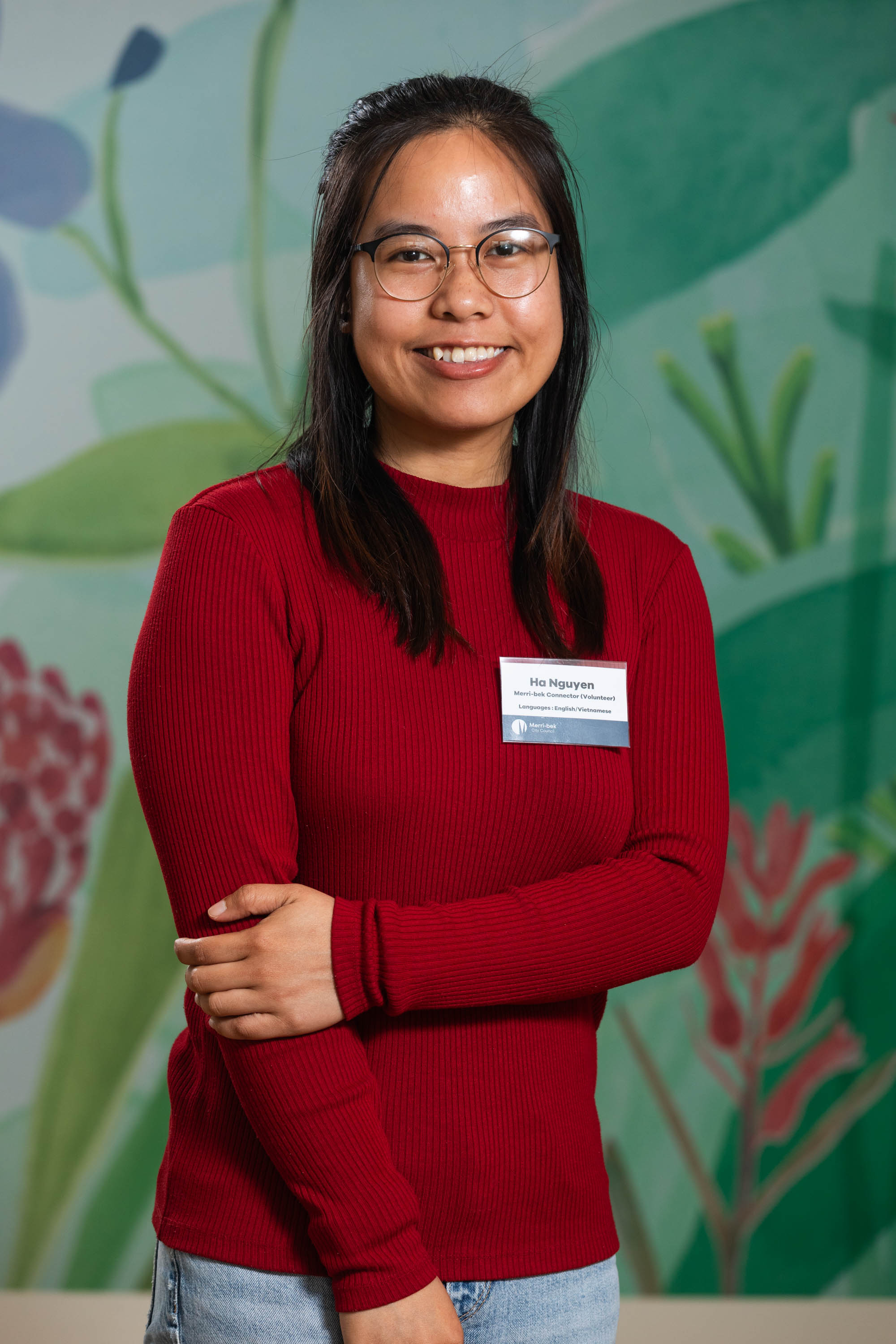 A person wearing red sweater