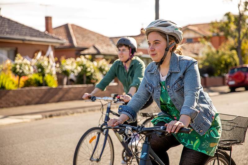 Riding a bike and walking