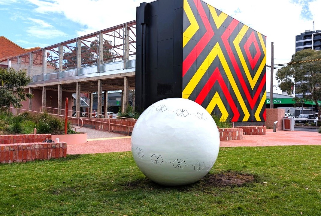 white sphere with patterning