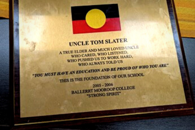 Plaque given to Uncle Tom Slater