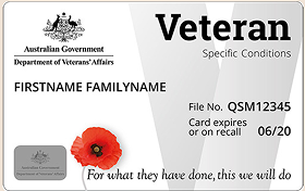 A white Veterans card from the Australian Government, Department of Veteran Affairs.
